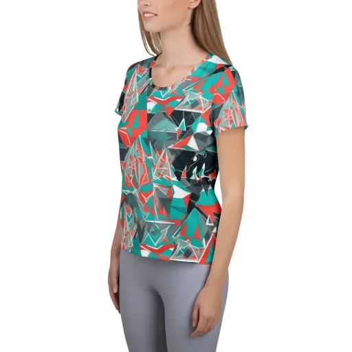 Coral Geometry on a Women's Athletic T-Shirt