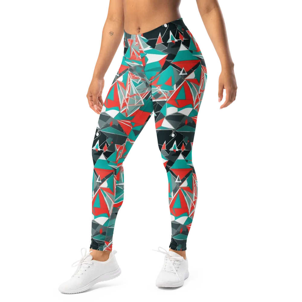 Coral Geometry on Leggings — Left Front