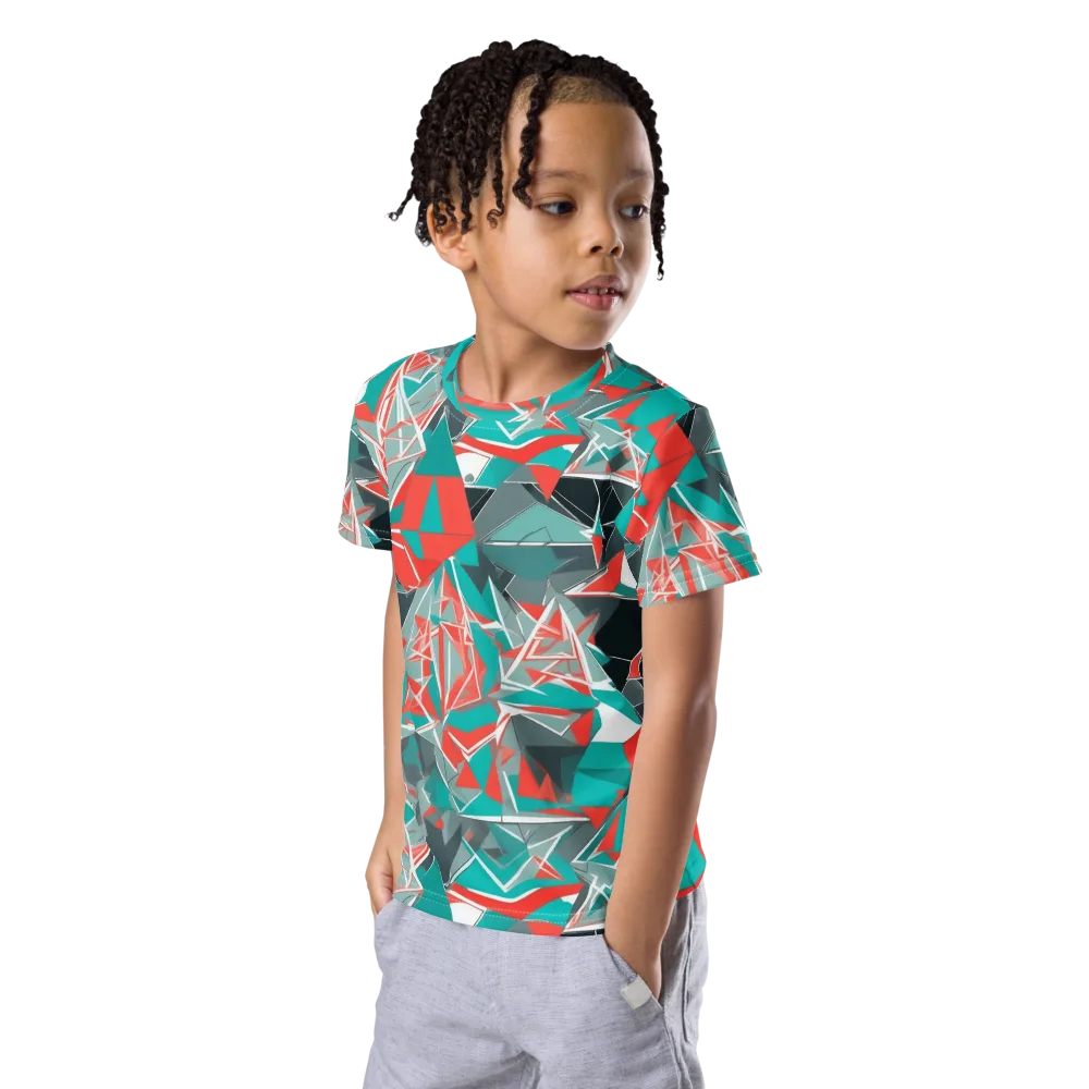 Coral Geometry on Kids Crew Neck T-Shirt — Left Front