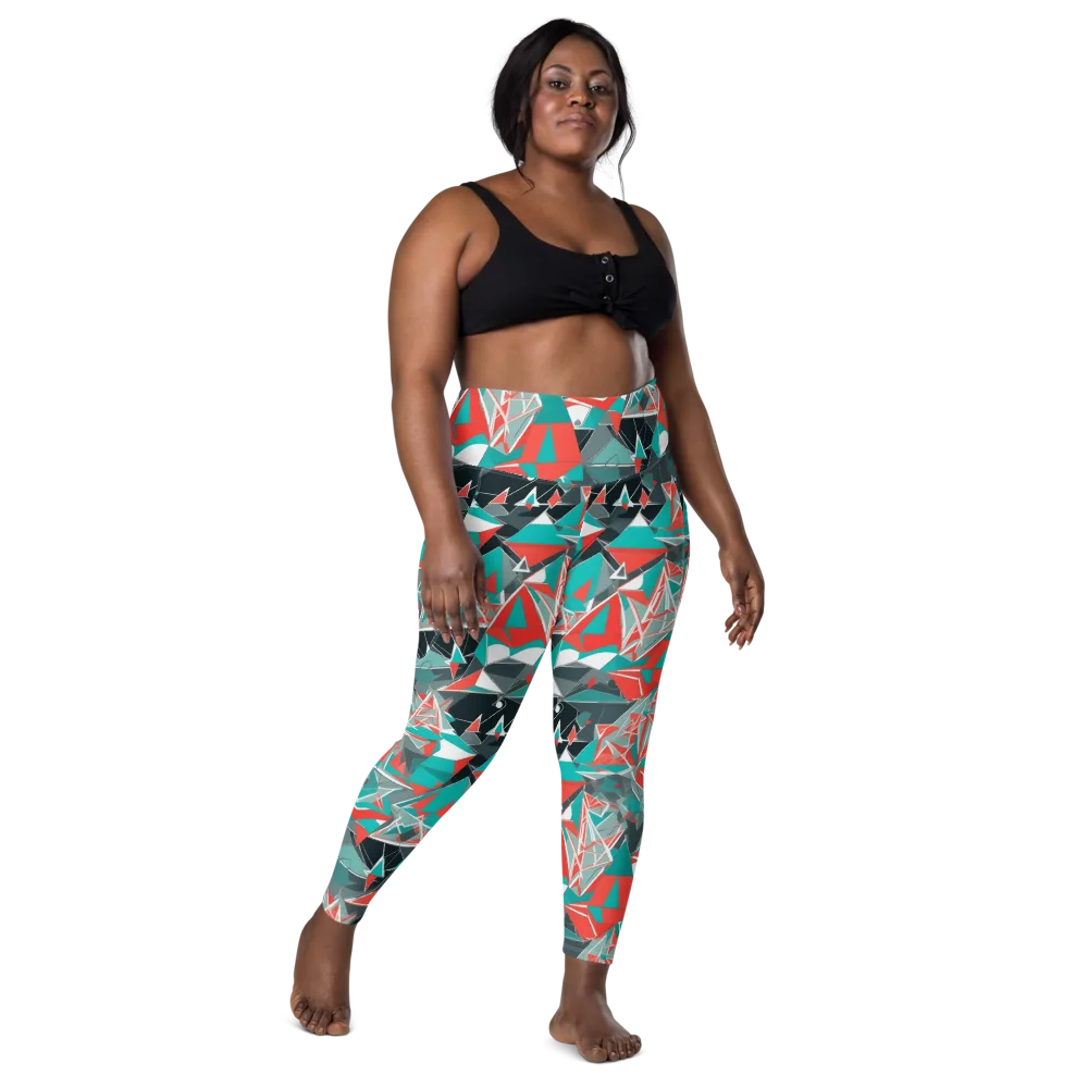 Coral Geometry on Leggings with Pockets — Front