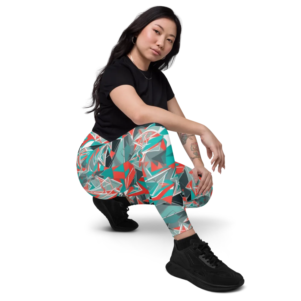 Coral Geometry on Leggings with Pockets — Right Front