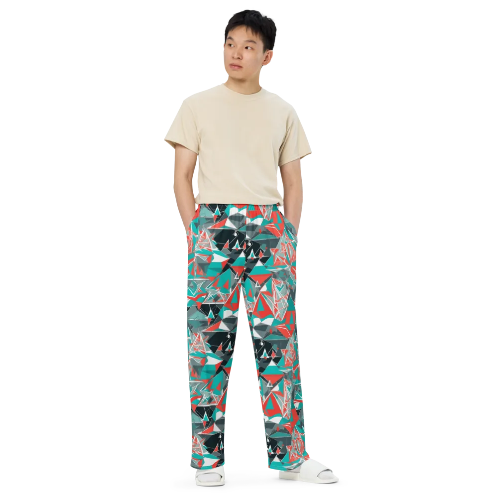 Coral Geometry on Wide-Leg Pants — Front