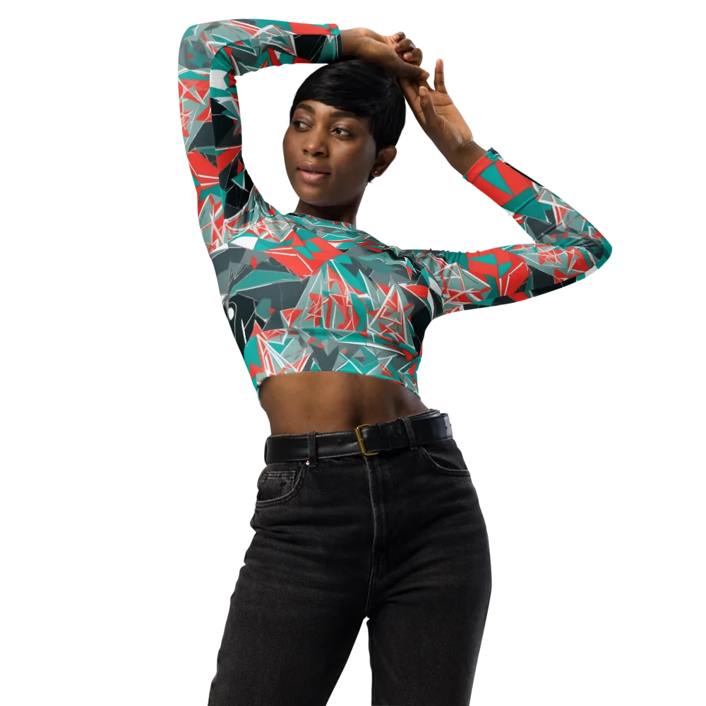 Coral Geometry on Long Sleeve Crop Top — Front