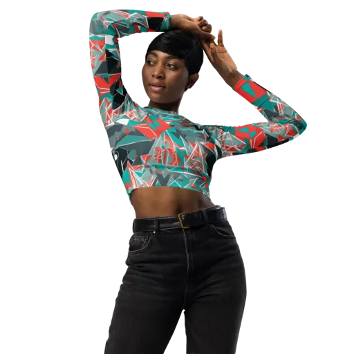 Coral Geometry on a Long Sleeve Crop Top
