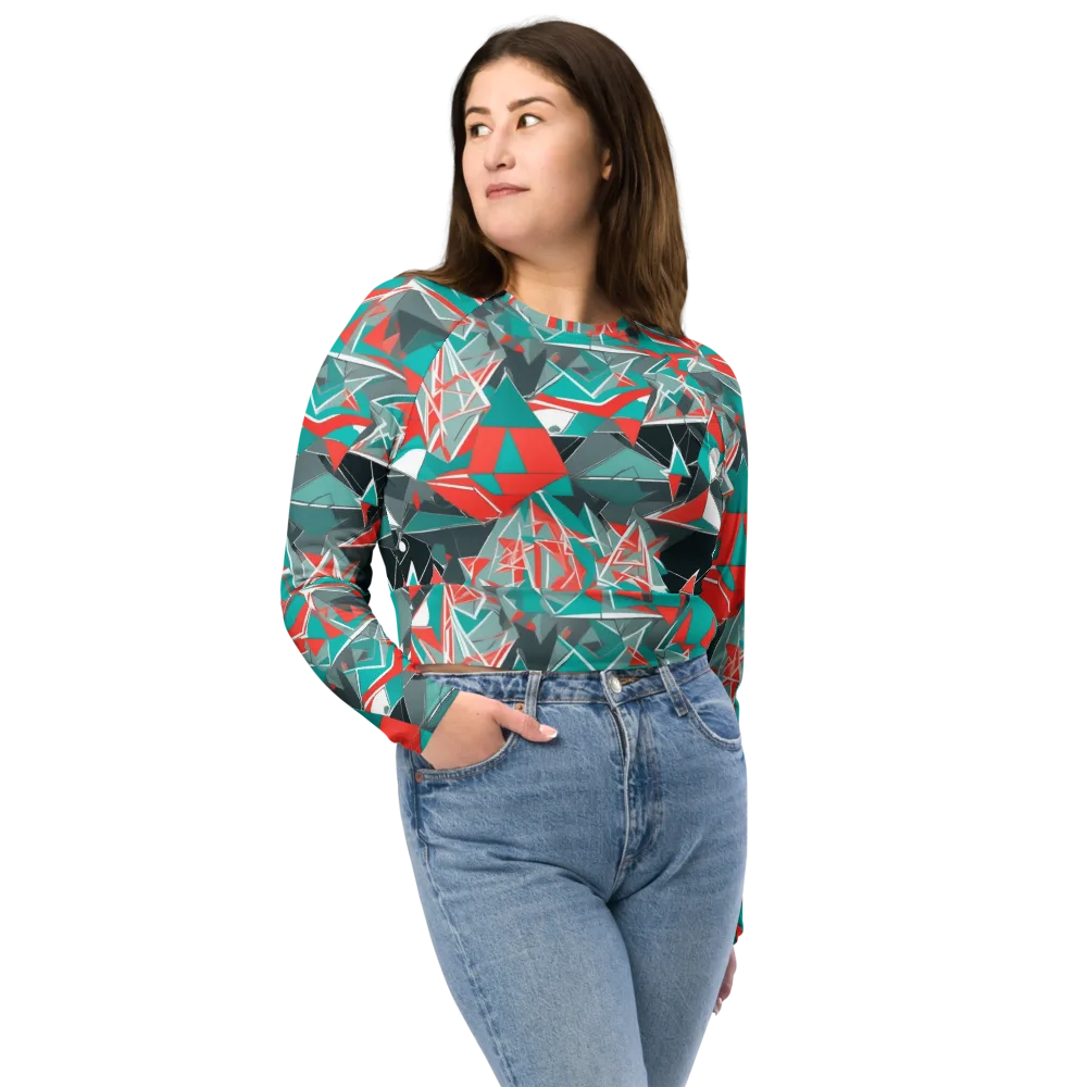 Coral Geometry on Long Sleeve Crop Top — Front