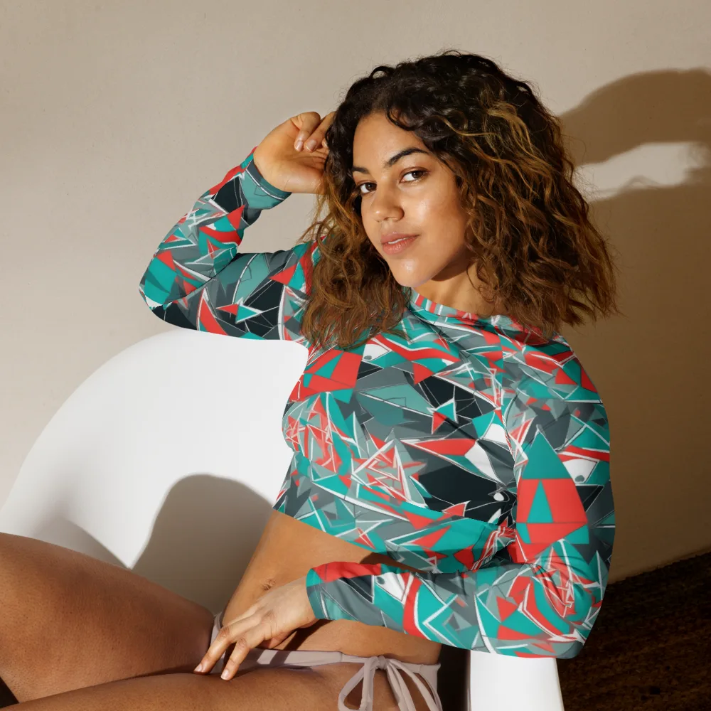 Coral Geometry on Long Sleeve Crop Top — Left Front