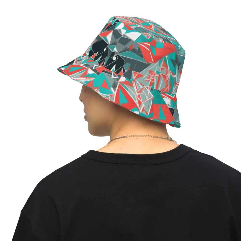 Coral Geometry on Reversible Bucket Hat — Back Inside