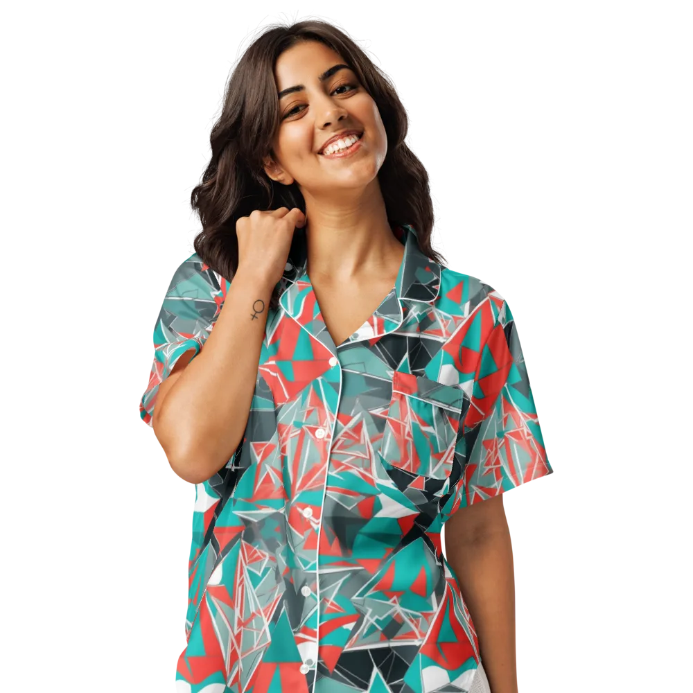 Coral Geometry on Women's Short Sleeve Pajama Top — Front