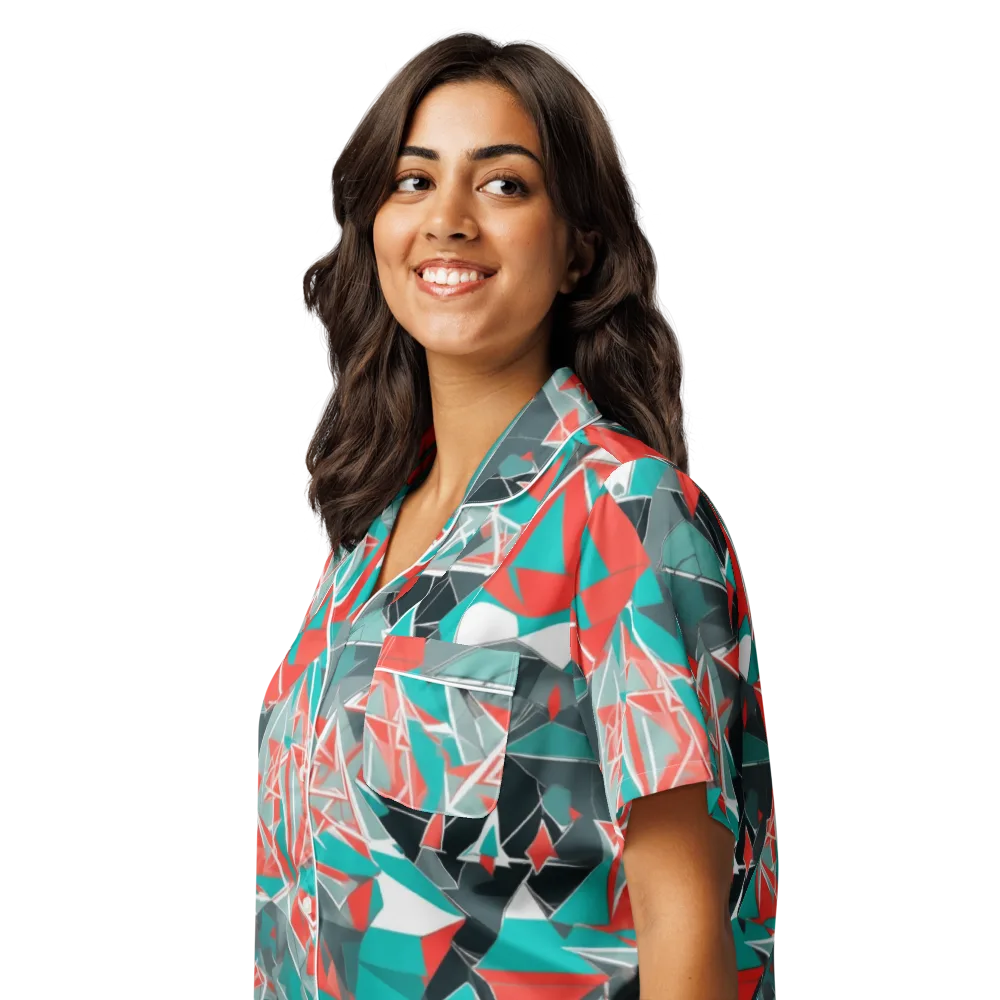 Coral Geometry on Women's Short Sleeve Pajama Top — Left Front