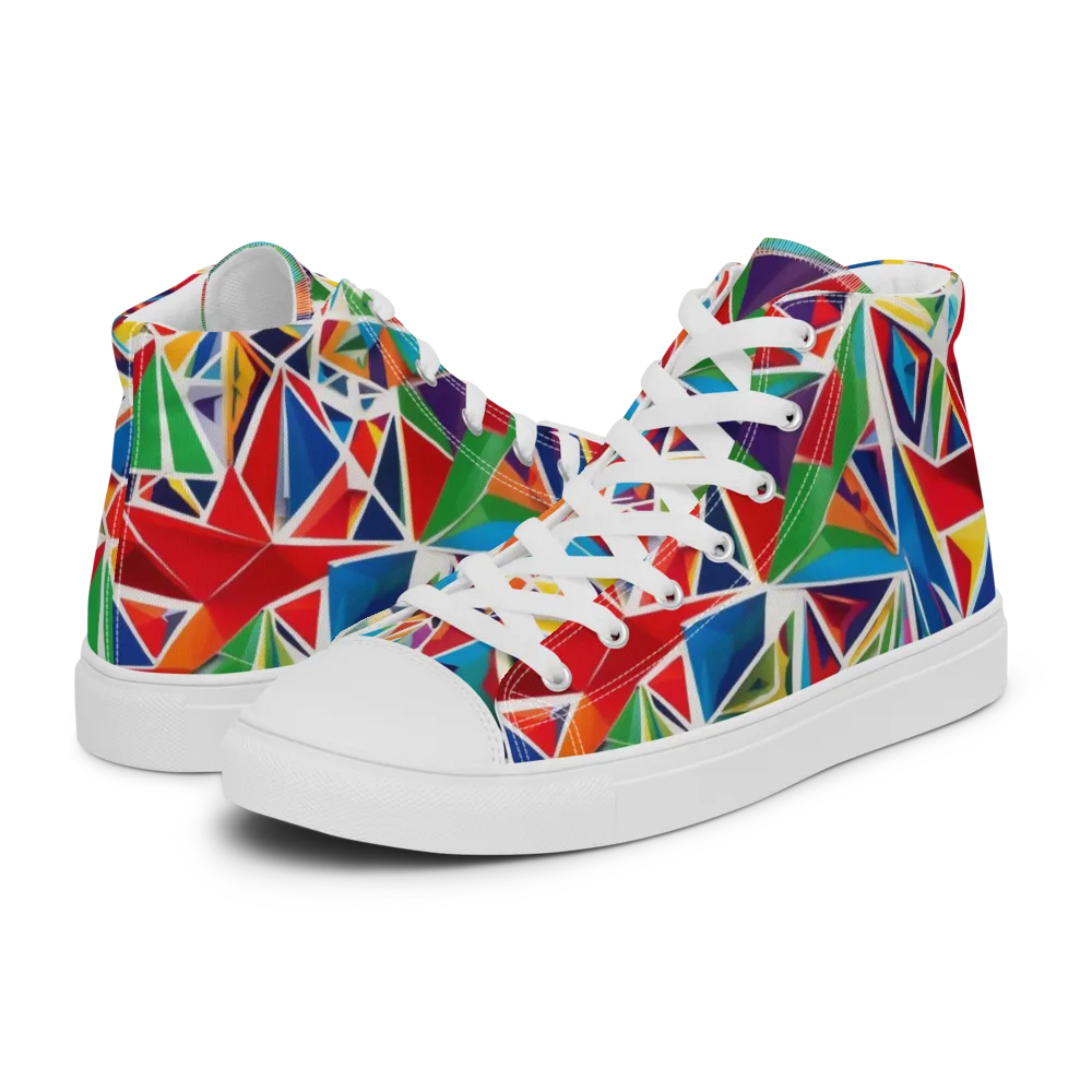 Facet Frenzy on Men's High Top Canvas Shoes — Left