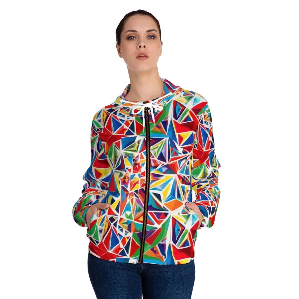 Facet Frenzy on Women's Full-Zip Hoodie — Front On Person