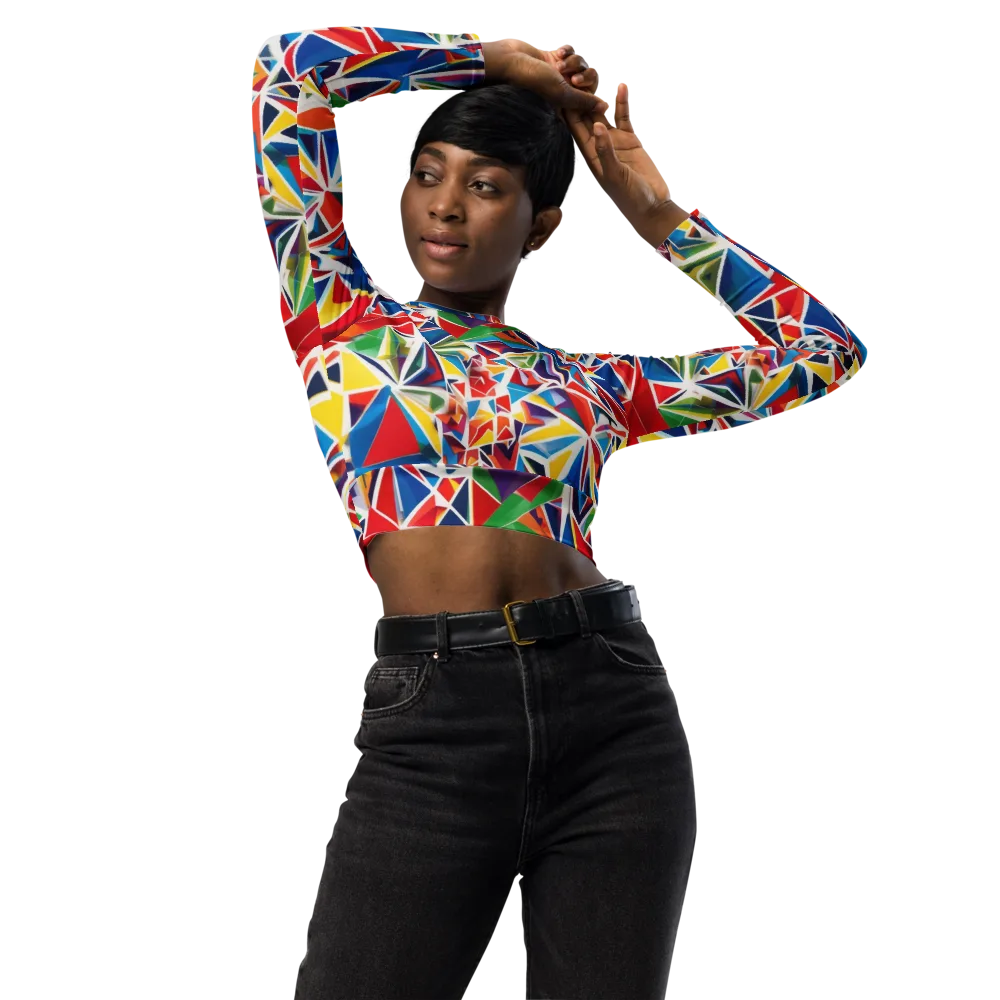 Facet Frenzy on Long Sleeve Crop Top — Front