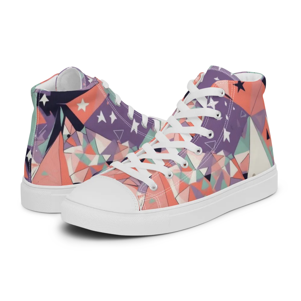 Coral Prism on Men's High Top Canvas Shoes — Left