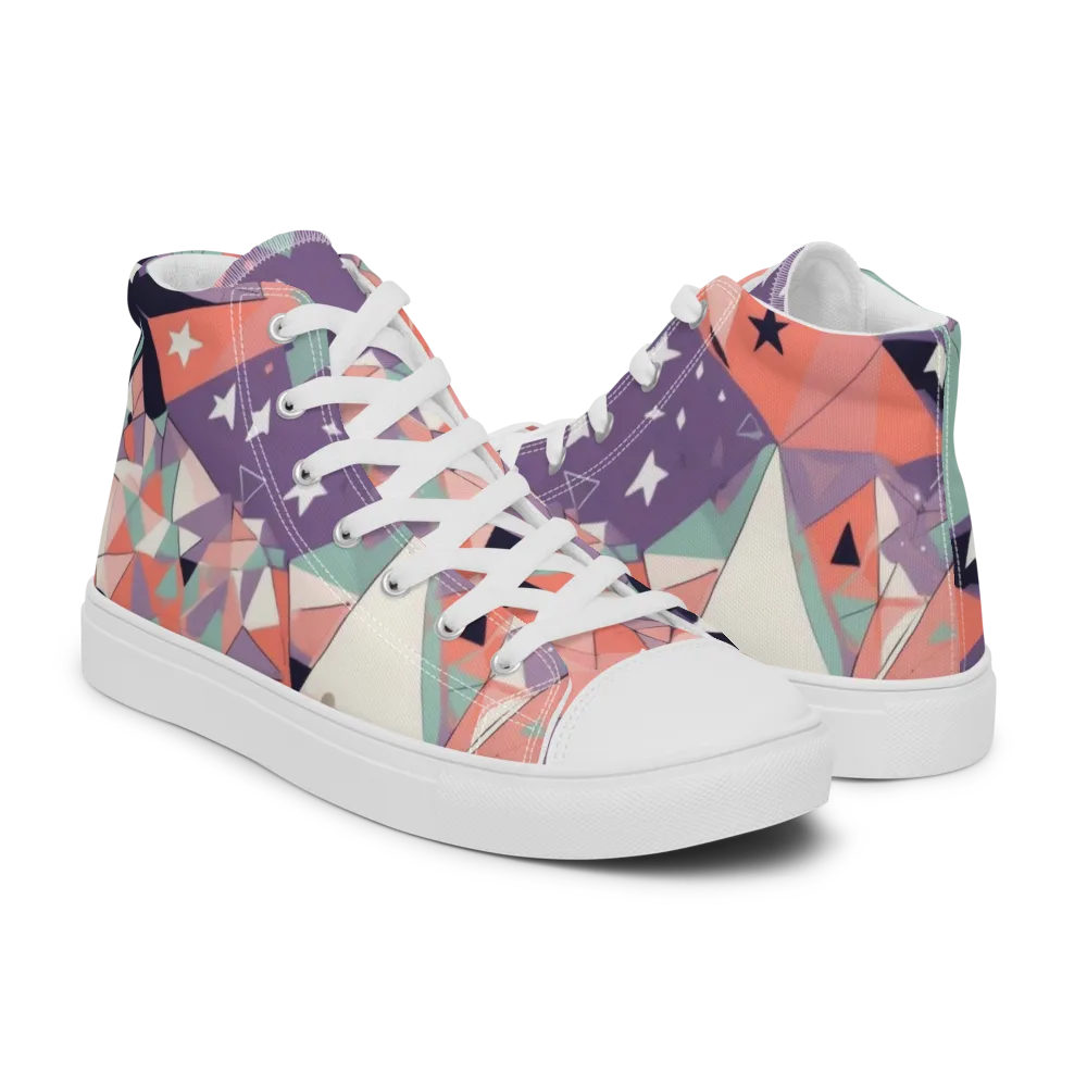 Coral Prism on Men's High Top Canvas Shoes — Right