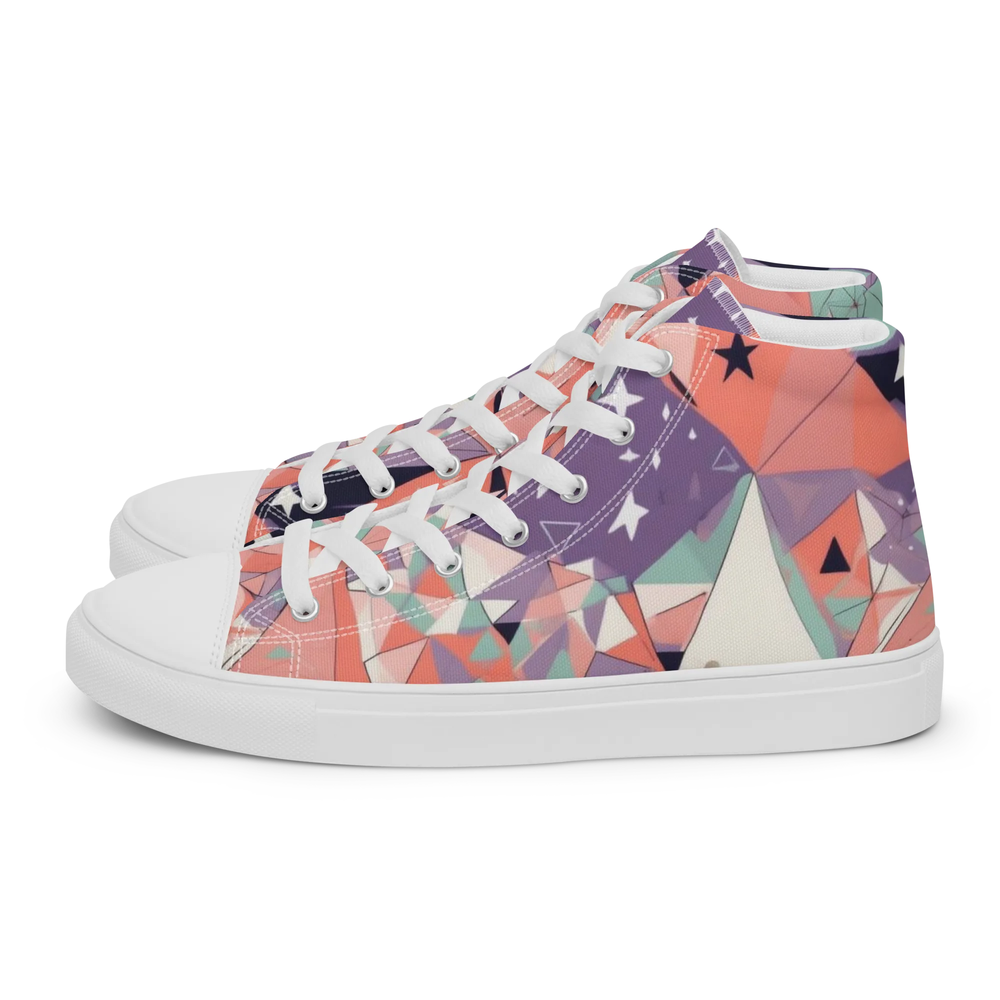 Coral Prism on Women's High Top Canvas Shoes — Left