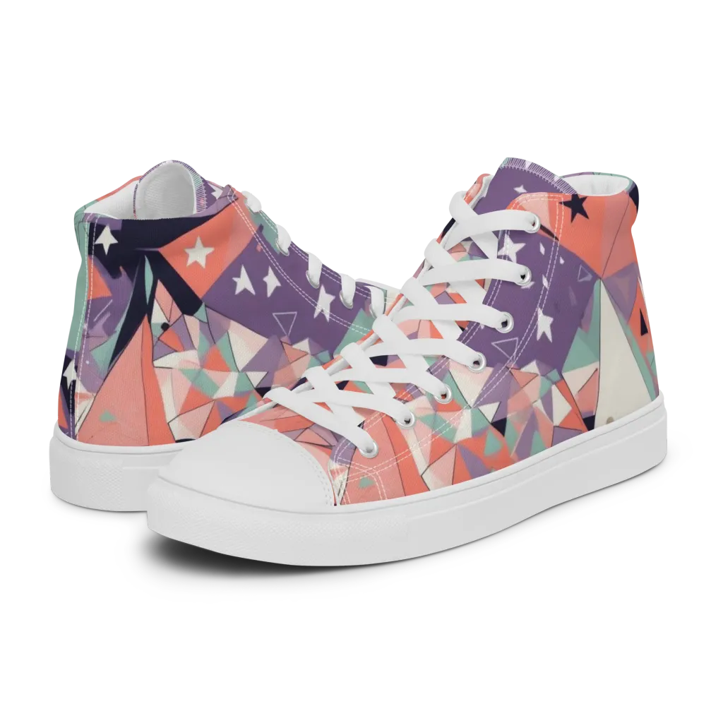 Coral Prism on Women's High Top Canvas Shoes — Left