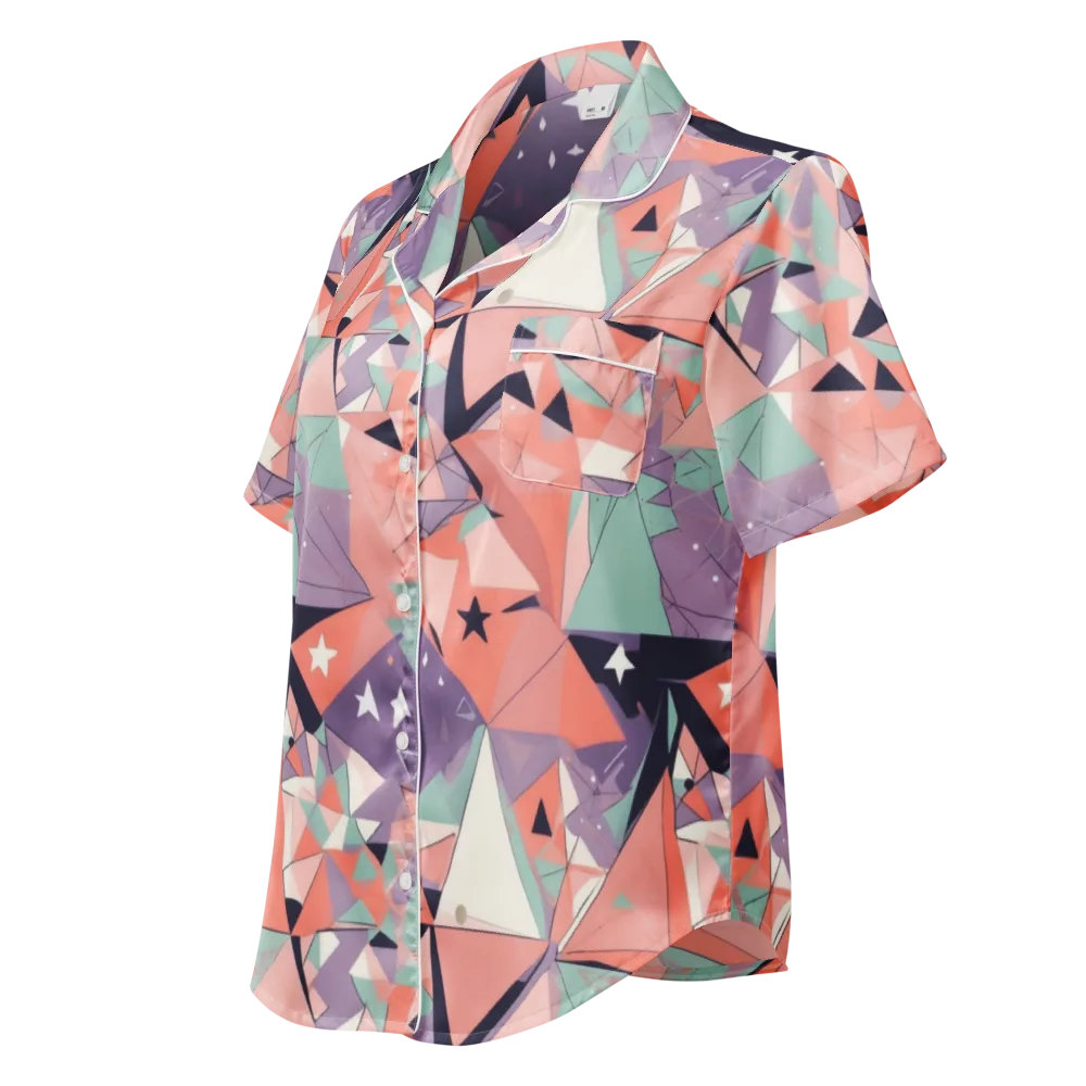 Coral Prism on Women's Short Sleeve Pajama Top — Left Front