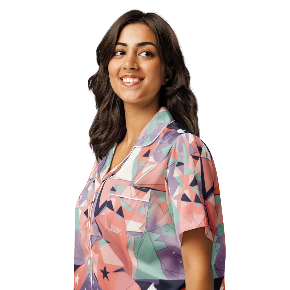 Coral Prism on Women's Short Sleeve Pajama Top — Left Front