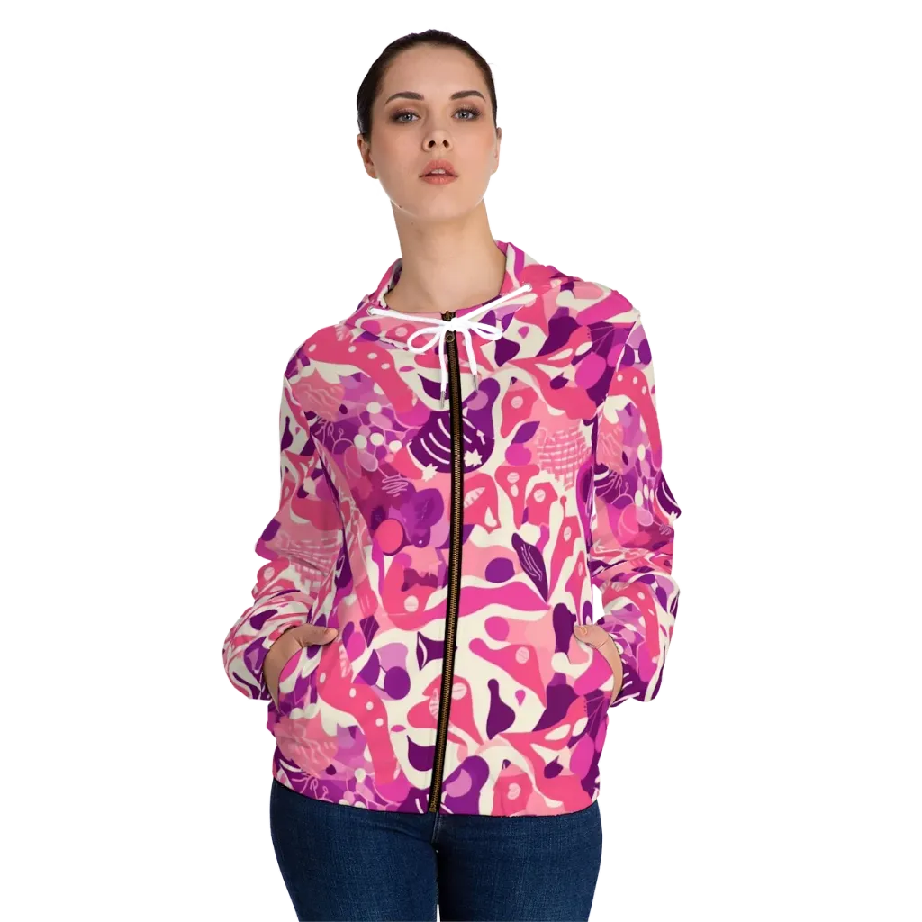 Pop Orchid on Women's Full-Zip Hoodie — Front On Person