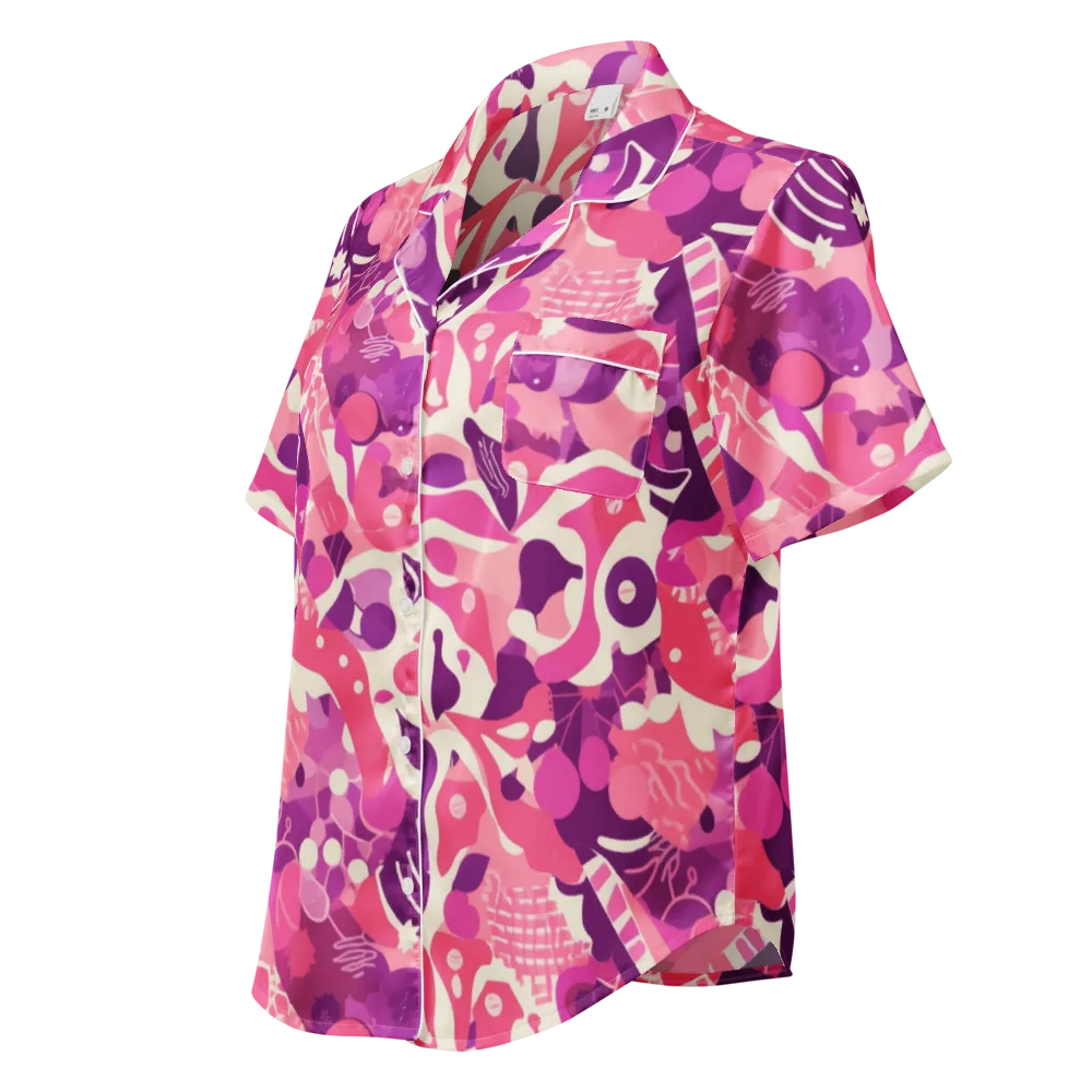 Pop Orchid on Women's Short Sleeve Pajama Top — Left Front