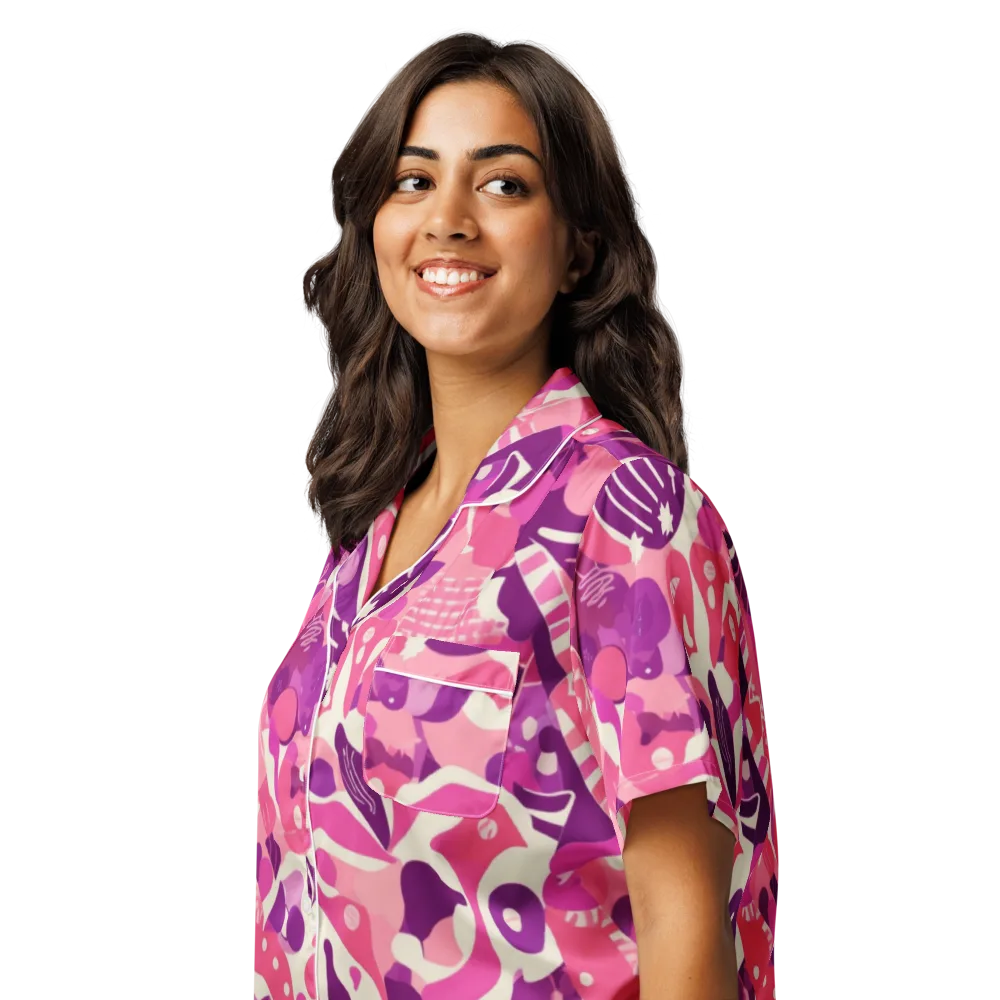 Pop Orchid on Women's Short Sleeve Pajama Top — Left Front