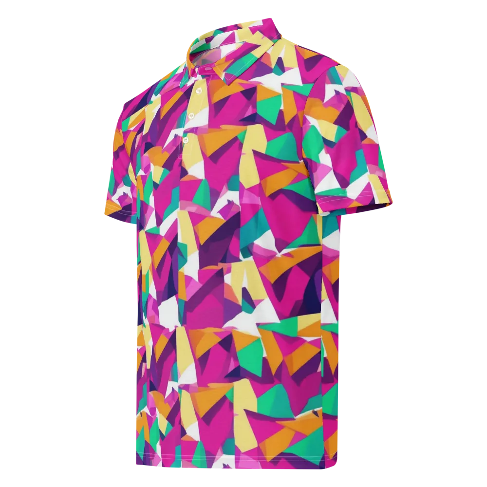 Magenta Geometry on Men's Slim Fit Polo Shirt — Left Front
