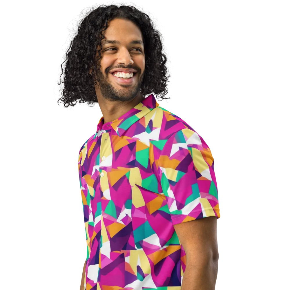 Magenta Geometry on Men's Slim Fit Polo Shirt — Left Front