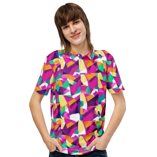 Magenta Geometry on a Men's Slim Fit Polo Shirt