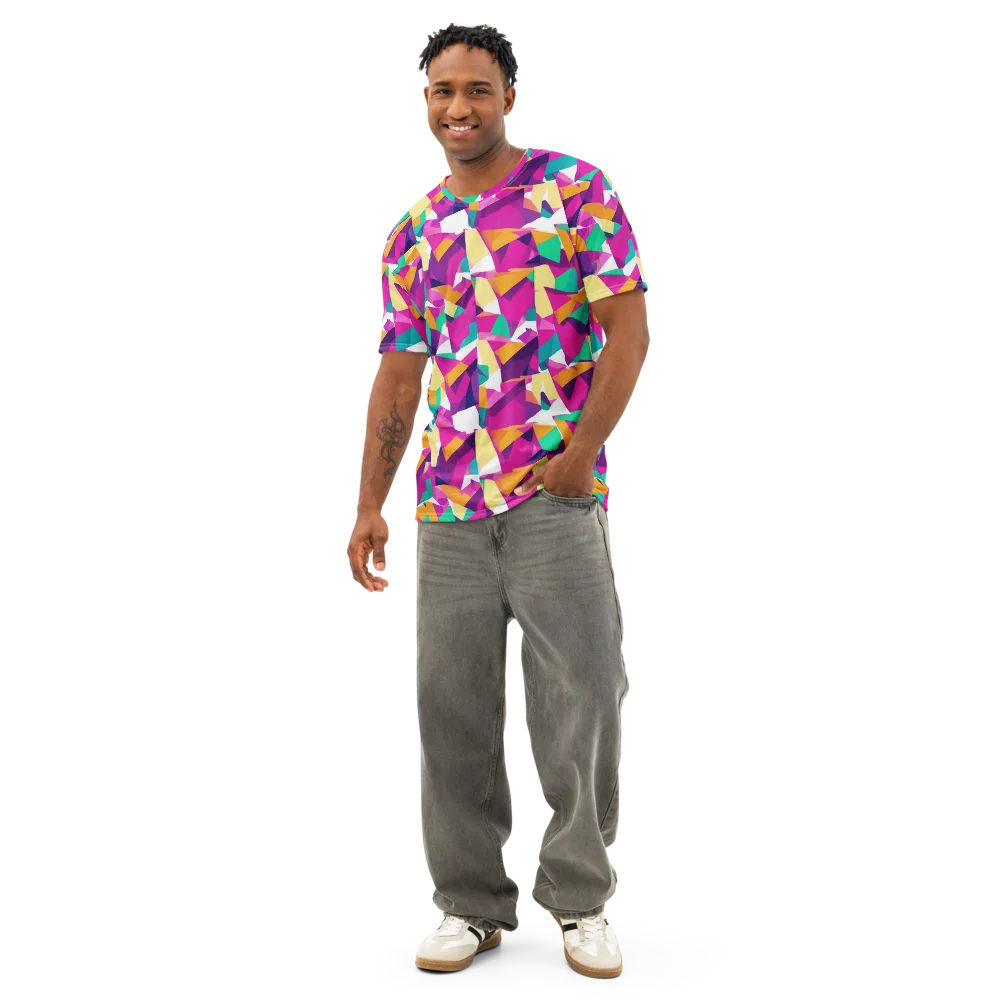 Magenta Geometry on Men's Cotton Crew Neck T-Shirt — Front