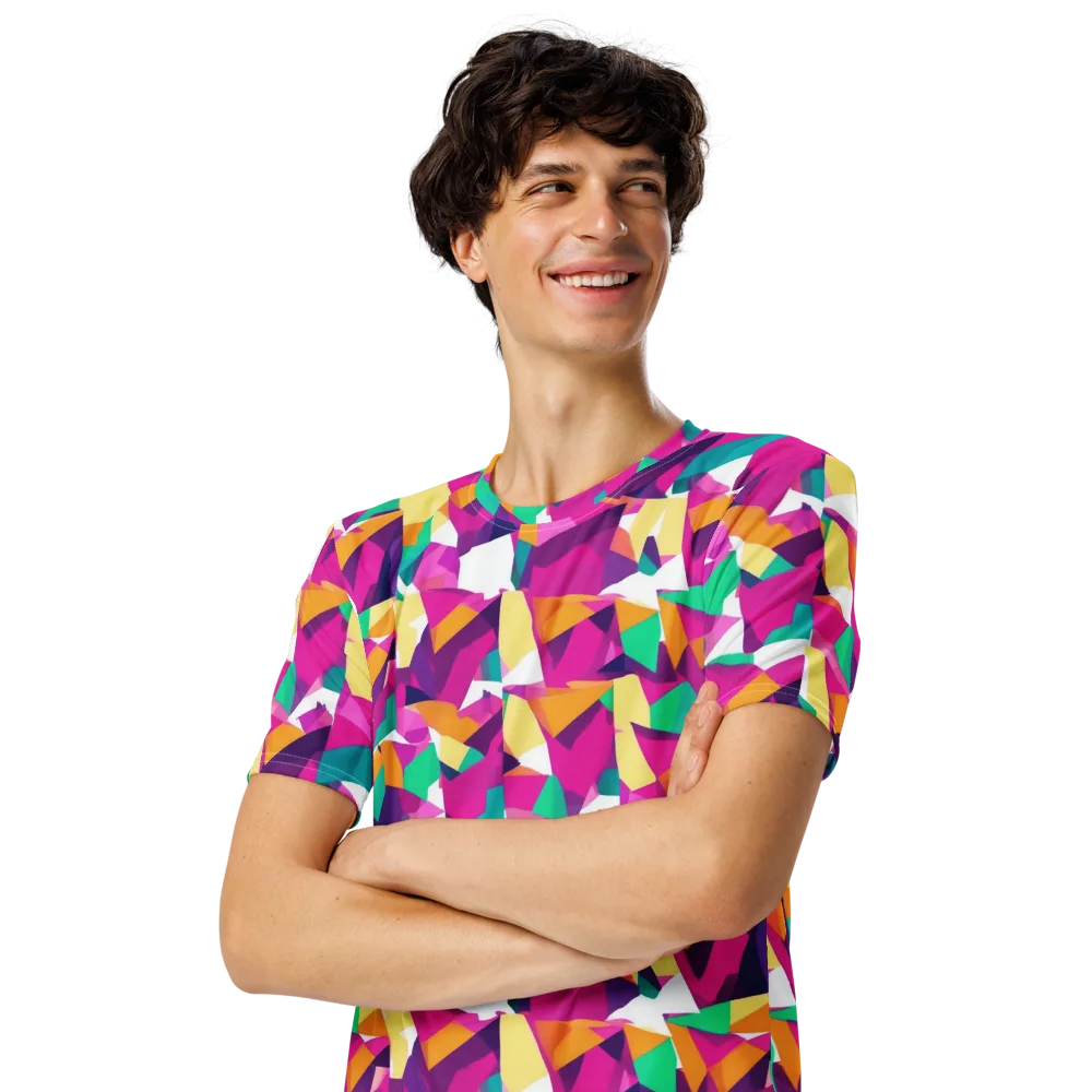 Magenta Geometry on Men's Crew Neck T-Shirt — Left Front