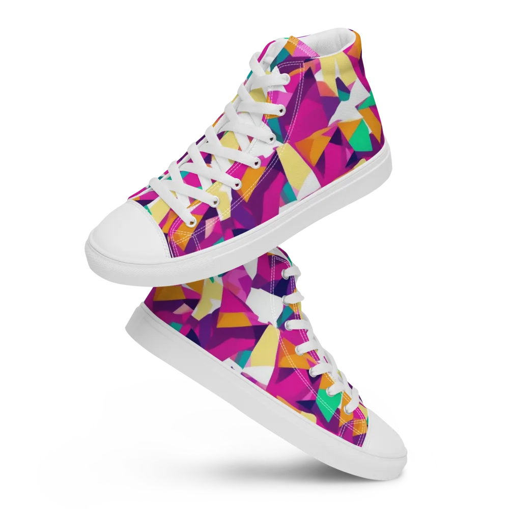 Magenta Geometry on Men's High Top Canvas Shoes — Front