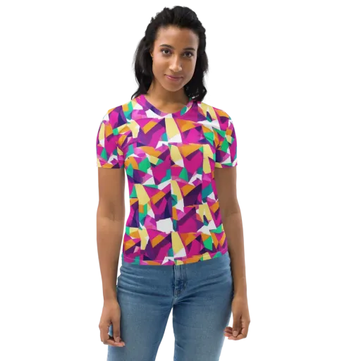 Magenta Geometry on a Women's Crew Neck T-Shirt