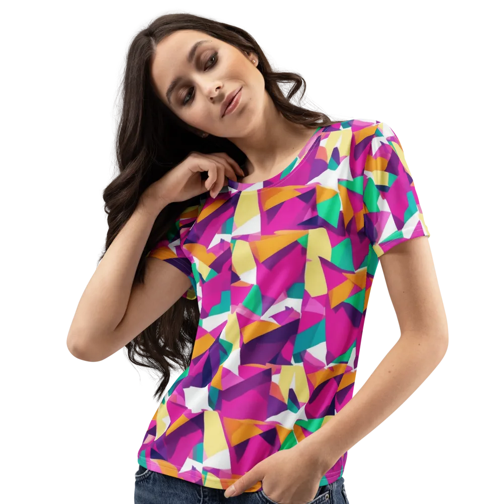 Magenta Geometry on Women's Crew Neck T-Shirt — Left Front