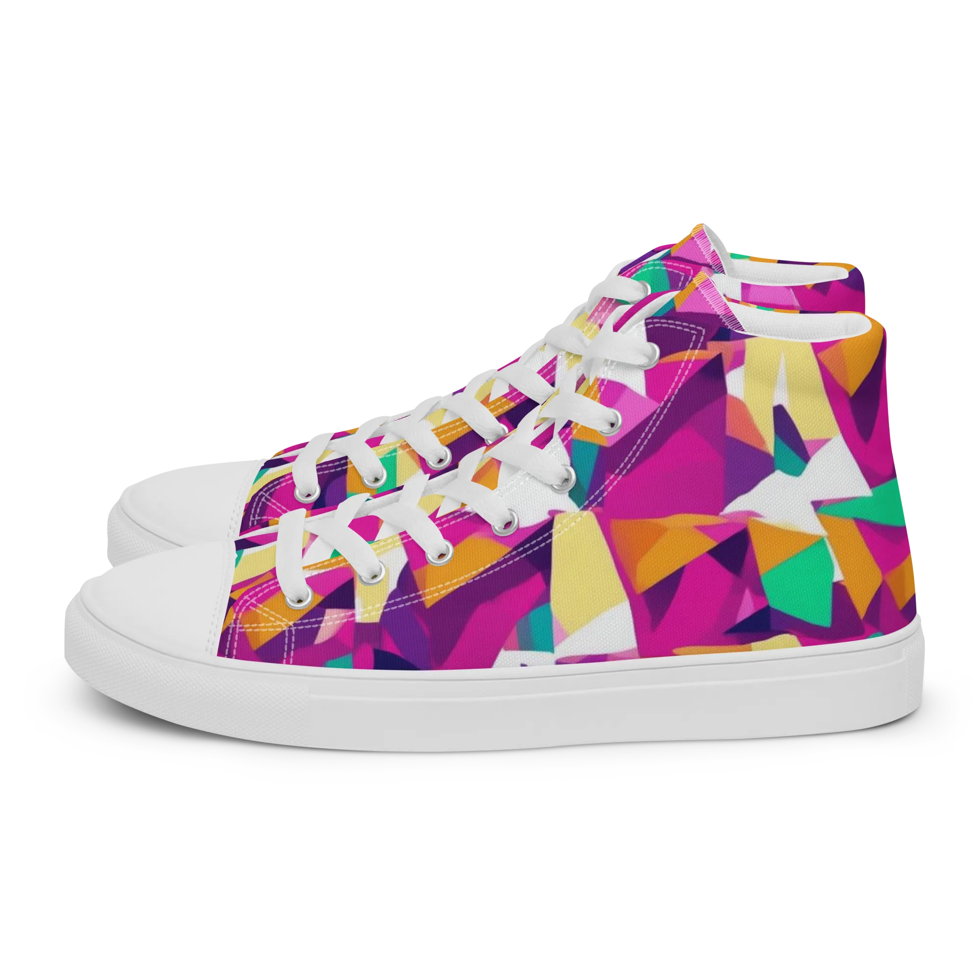 Magenta Geometry on Women's High Top Canvas Shoes — Left