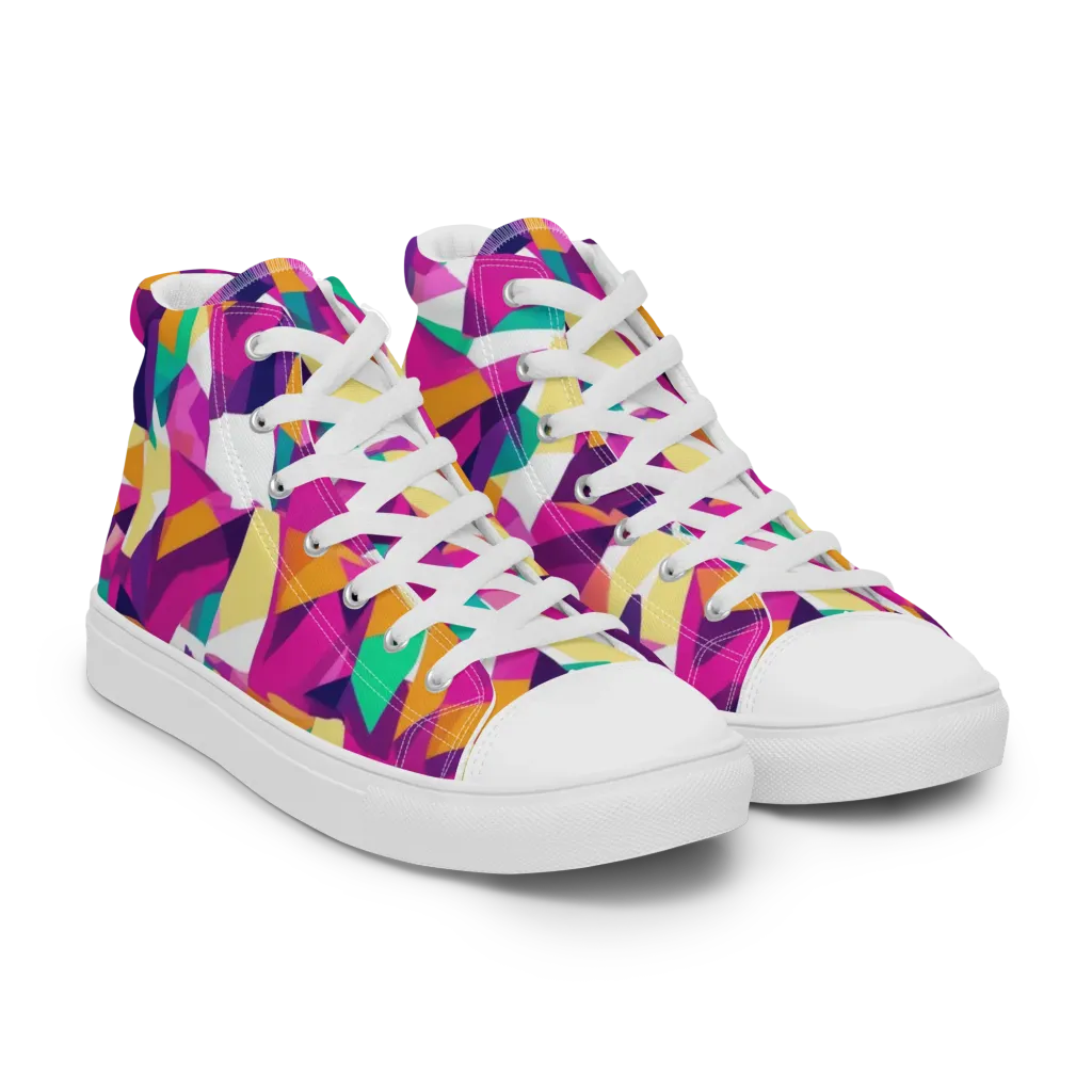 Magenta Geometry on Women's High Top Canvas Shoes — Right Front
