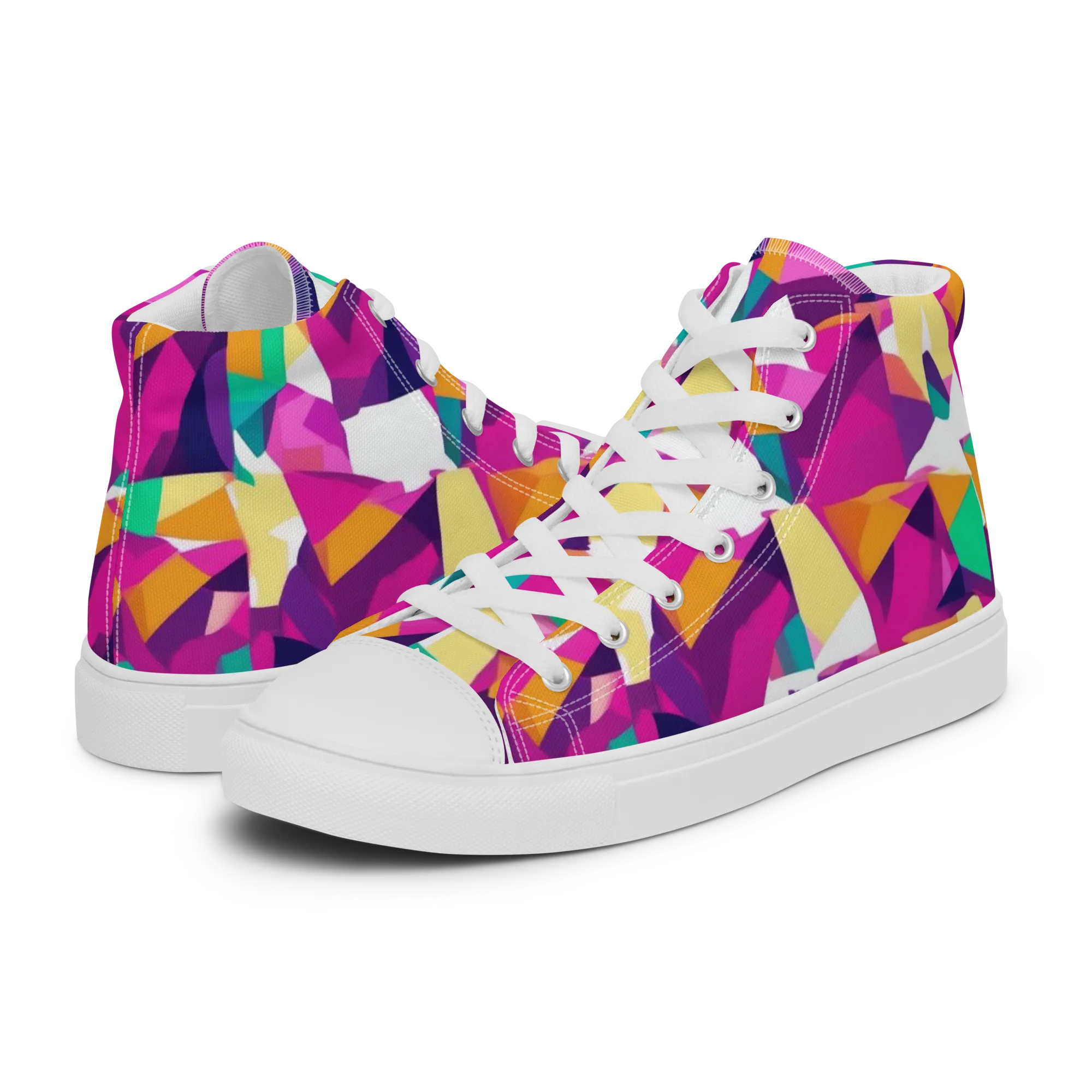 Magenta Geometry on Women's High Top Canvas Shoes — Left