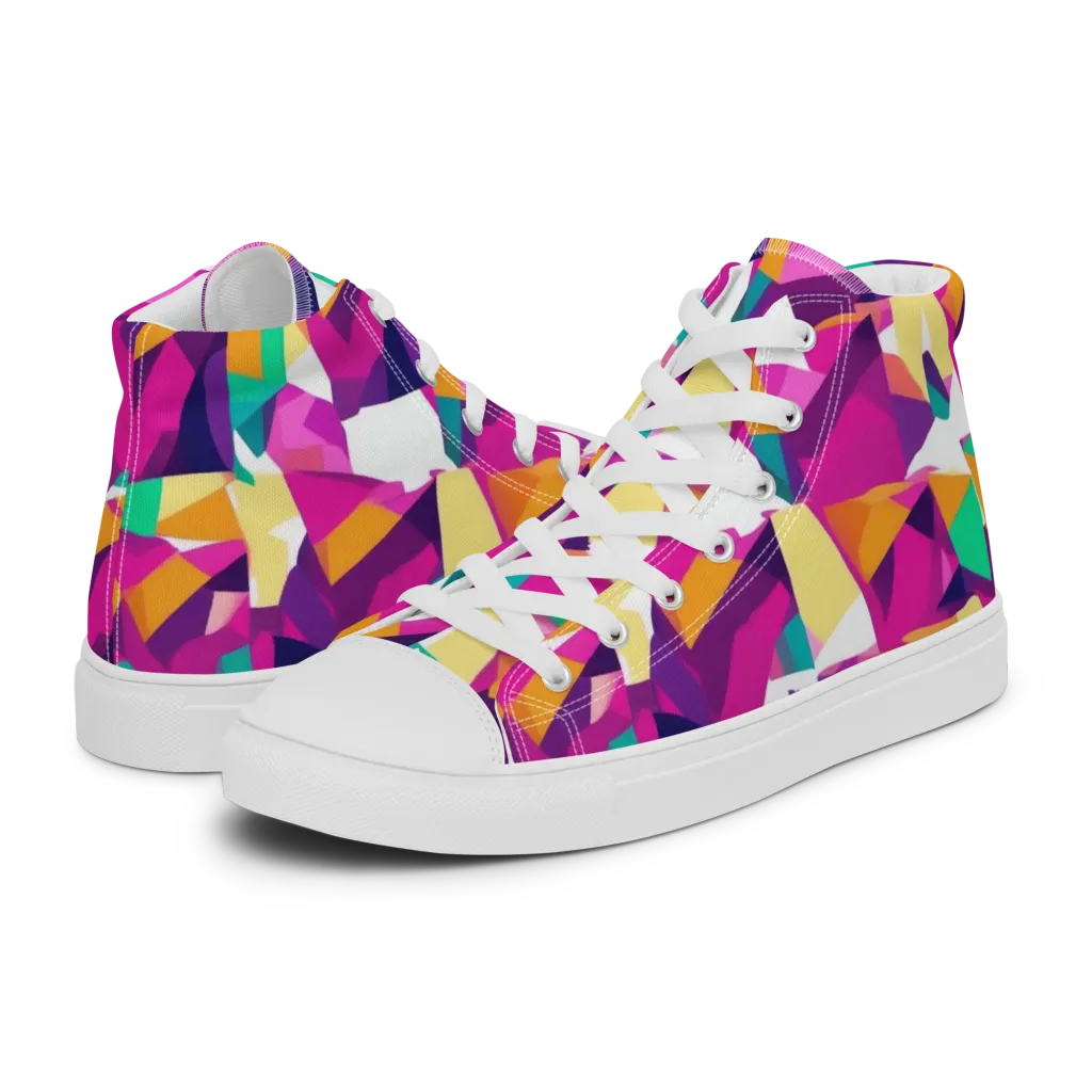 Magenta Geometry on Women's High Top Canvas Shoes — Left
