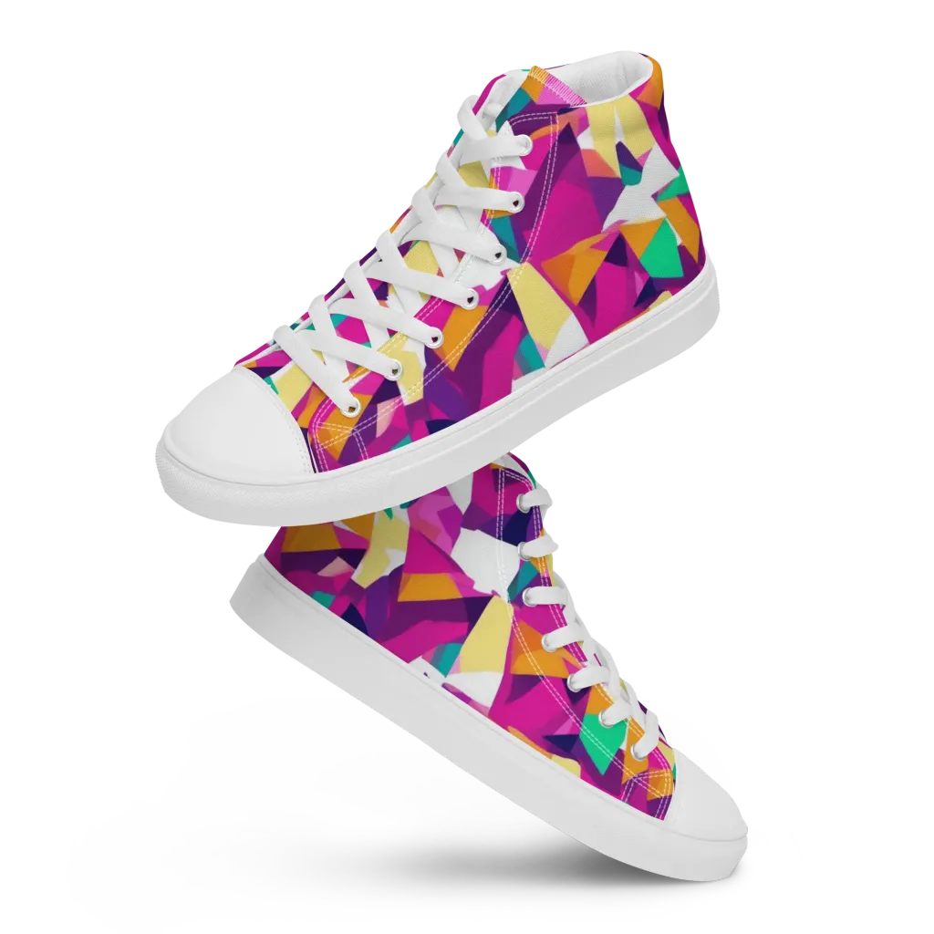 Magenta Geometry on Women's High Top Canvas Shoes — Front