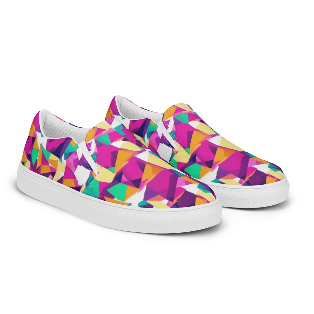 Magenta Geometry on Men's Slip-On Canvas Shoes — Right Front