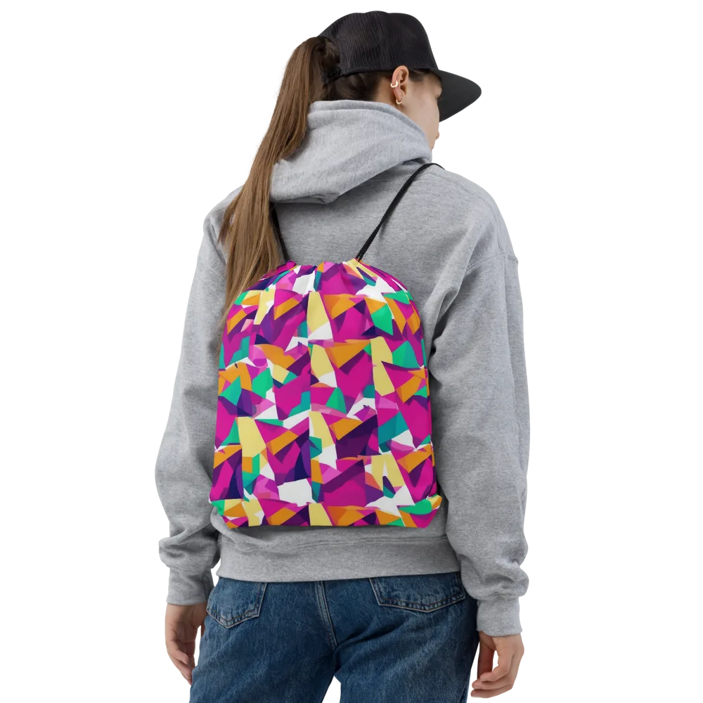 Magenta Geometry on Drawstring Bag — Front