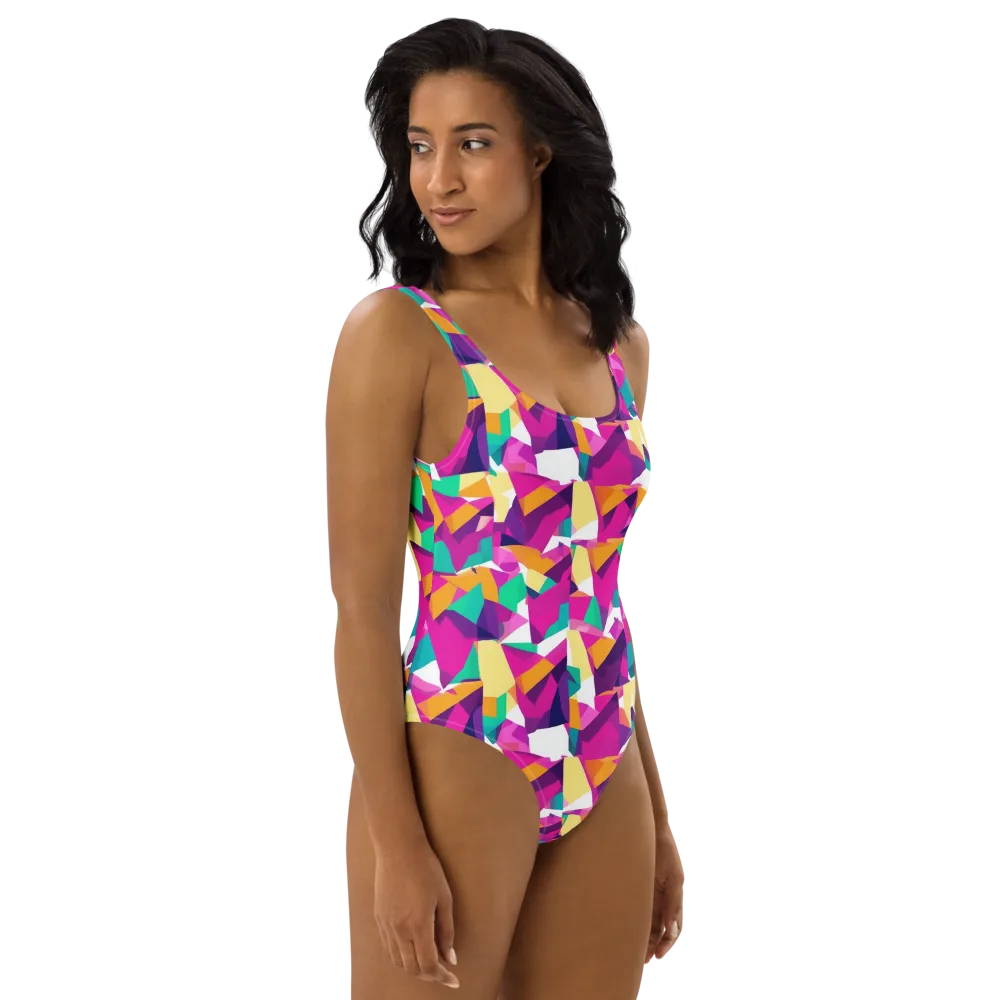 Magenta Geometry on One-Piece Swimsuit — Right