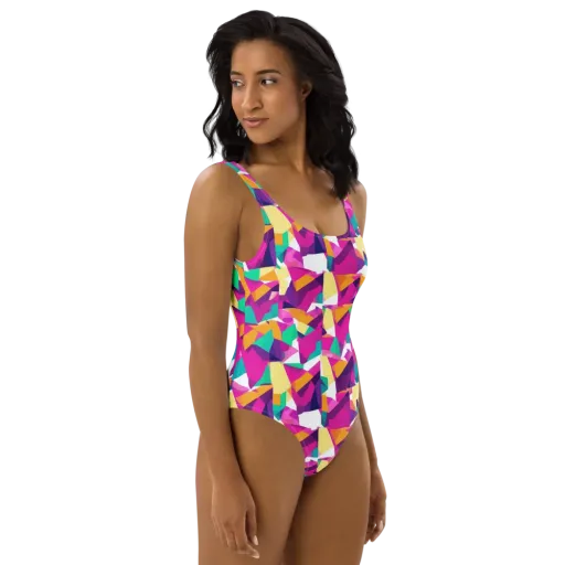 Magenta Geometry on a One-Piece Swimsuit