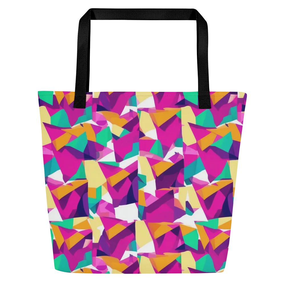 Magenta Geometry on Large Tote Bag W/ Pocket — Front