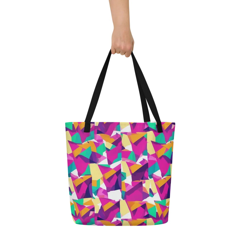 Magenta Geometry on Large Tote Bag W/ Pocket — Front