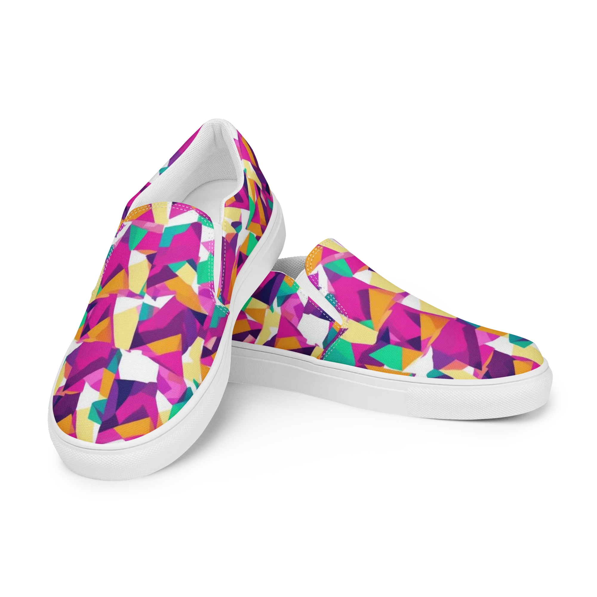 Magenta Geometry on Women's Slip-On Canvas Shoes — Left Front