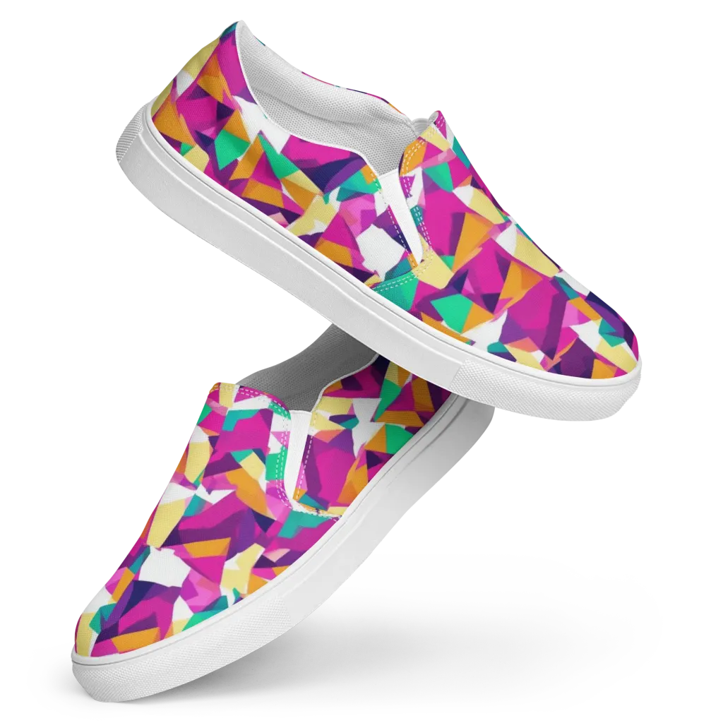 Magenta Geometry on Women's Slip-On Canvas Shoes — Front