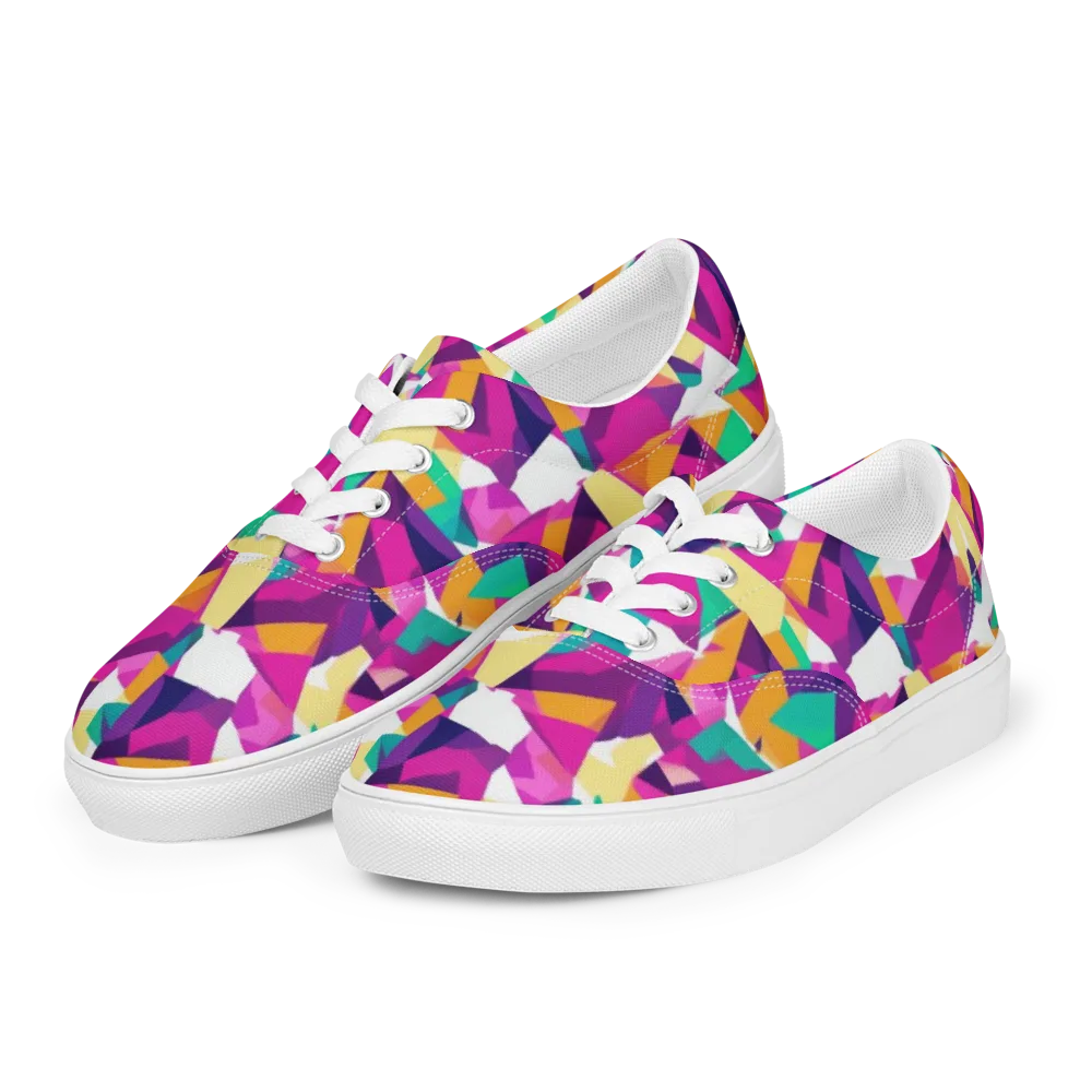 Magenta Geometry on Men's Lace-Up Canvas Shoes — Left Front