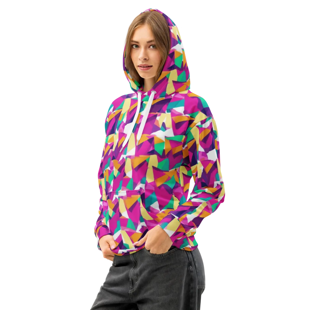 Magenta Geometry on Cotton Hoodie — Left Front