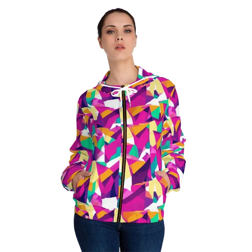 Magenta Geometry on Women's Full-Zip Hoodie — Front On Person