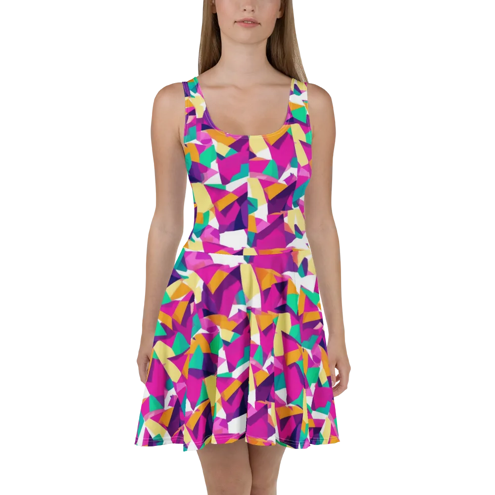 Magenta Geometry on Skater Dress — Front